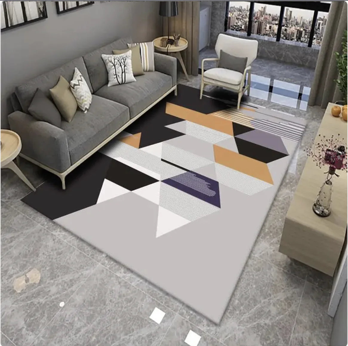 Velvet Geometric Pattern Living Room Rug