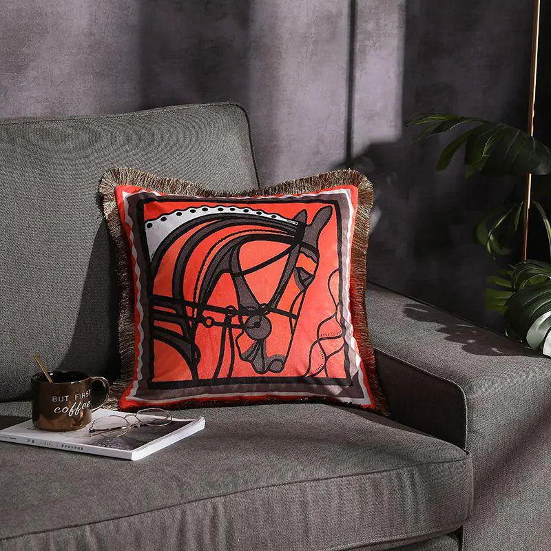 Double-sided Printed Fringe Pillow Sofa Cushion