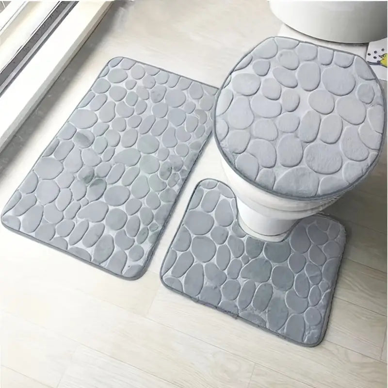3-Piece Non-Slip Bathroom Rug Set with Contour & Mat