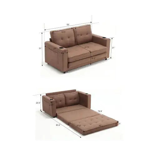 3-in-1 Upholstered Futon Sofa Convertible Sofa Bed