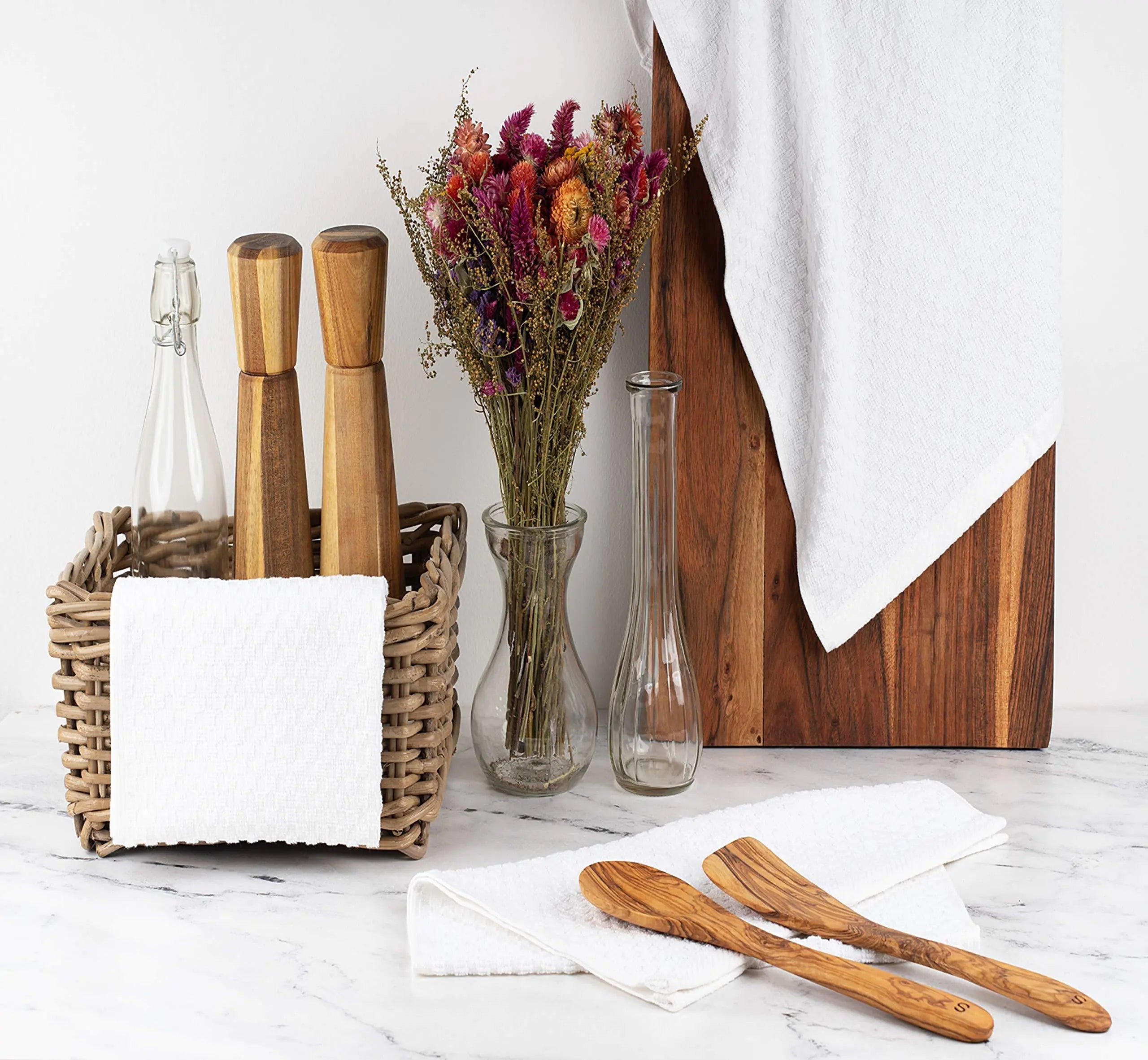 12 Pack Cotton Kitchen Towels, 15x26 In Black White