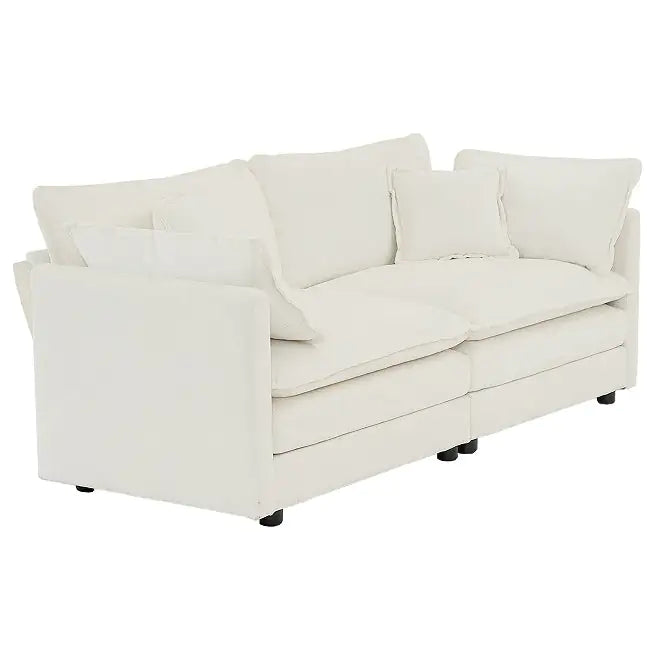 Modern Fabric Double Sofa With 4 Pillows