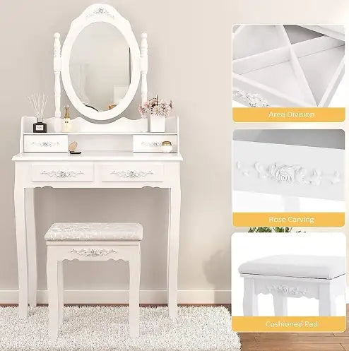 Vanity Table Set With 4 Drawer