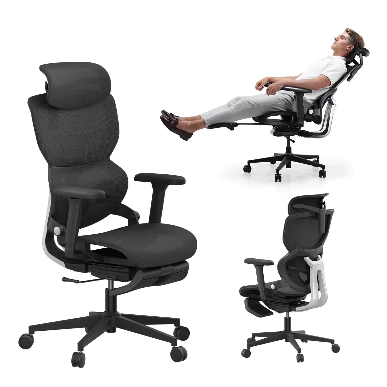 Ergonomic Office Chair With Footrest, Tilt Mesh Computer Chair