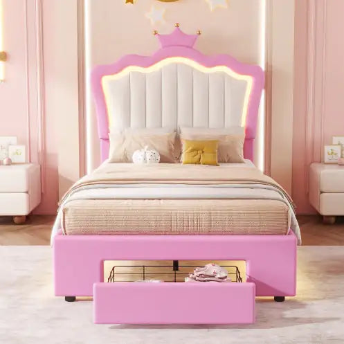 Twin Size Upholstered Bed Frame With LED Lights