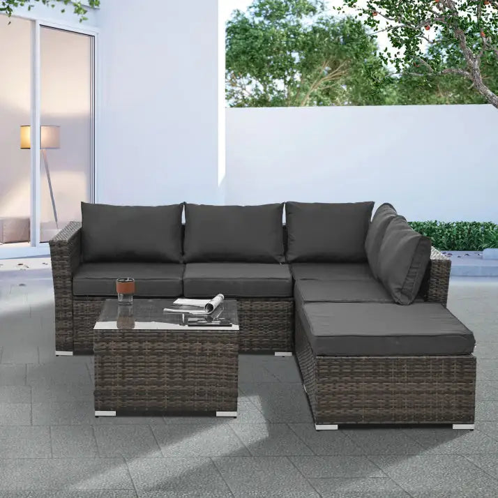 Patio Outdoor Furniture, 4 Set Wicker With Tempered Glass