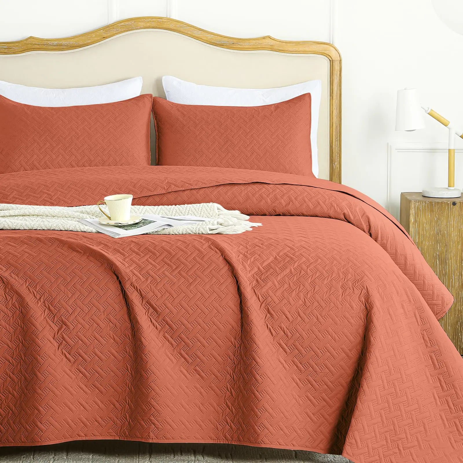 FLYMME Queen Quilt Bedding Set Burnt Orange