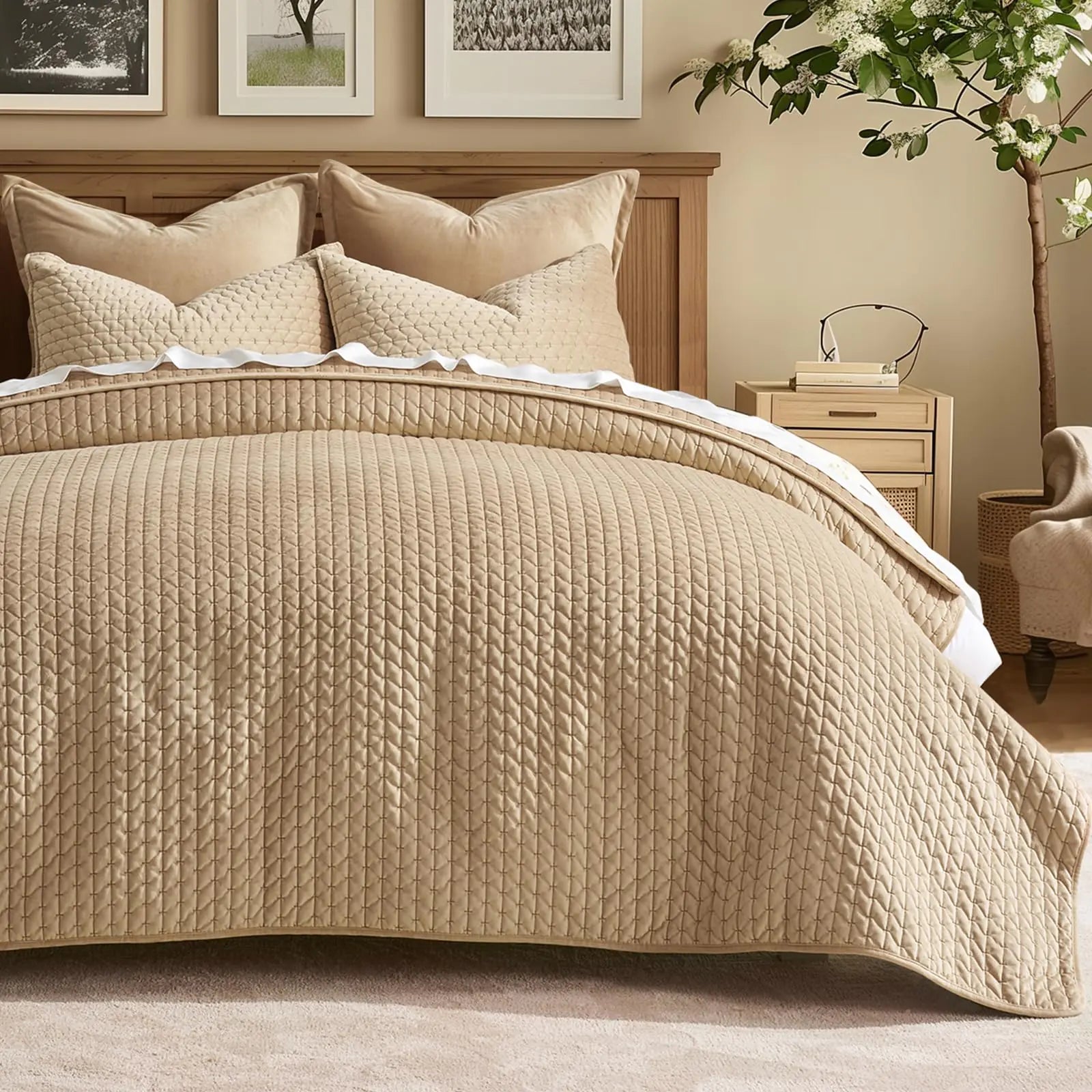 EVERGRACE Luxury Velvet Quilt Set King Size 3 Piece