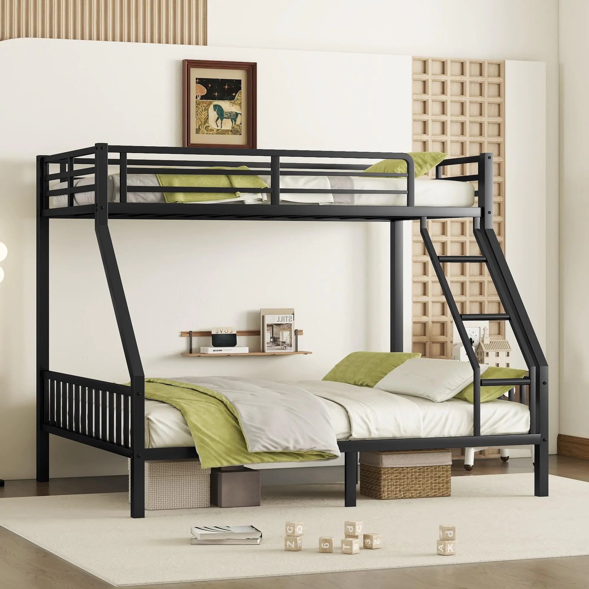 Miscoos Twin XL Over Queen Metal Bunk Bed with Ladder