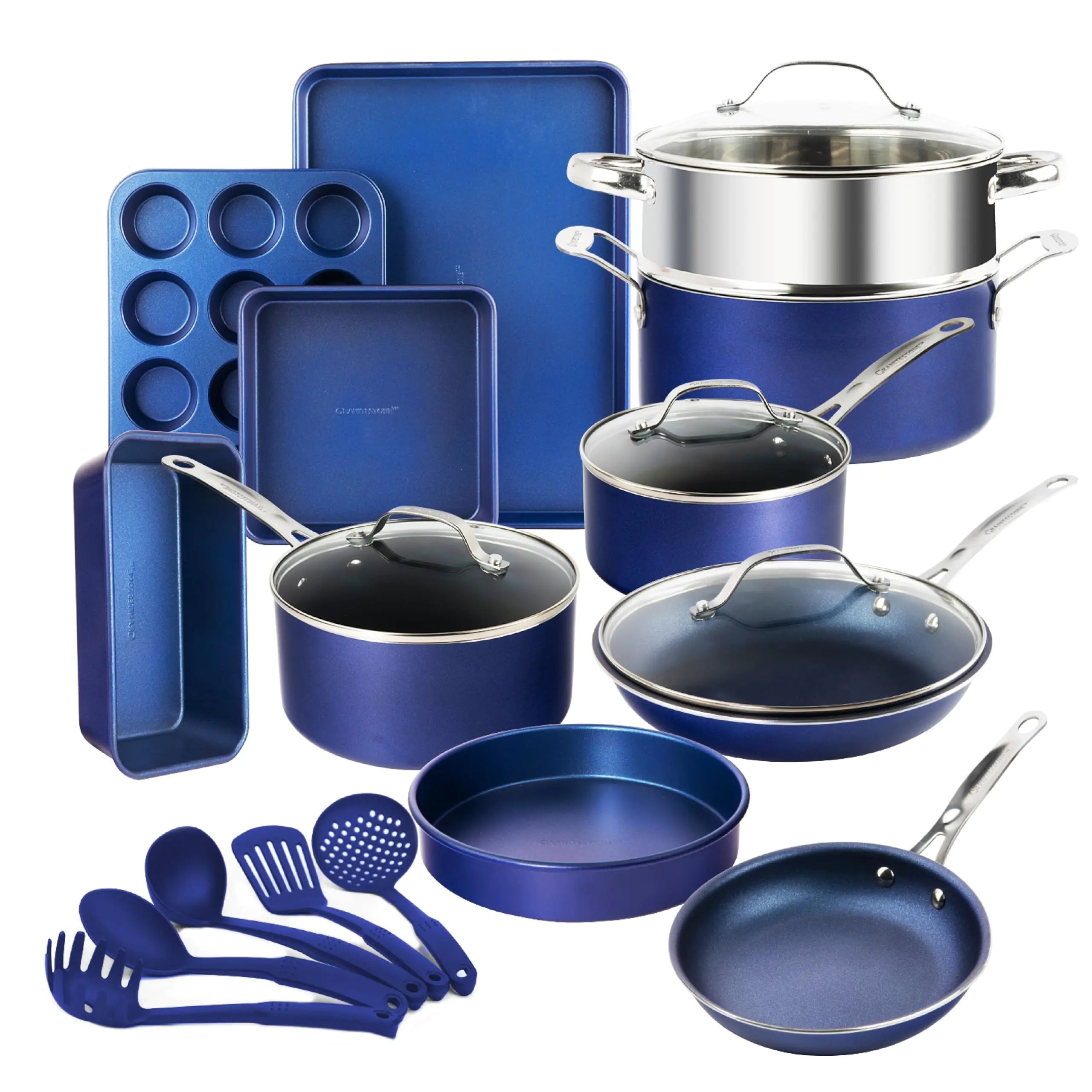 GRANITESTONE Blue 20 Pc Kitchen Pots and Pans Set
