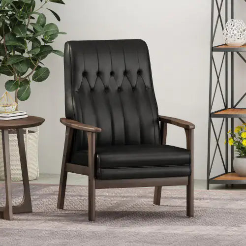 Modern Upholstered Accent Chair, Matte Black Faux Leather