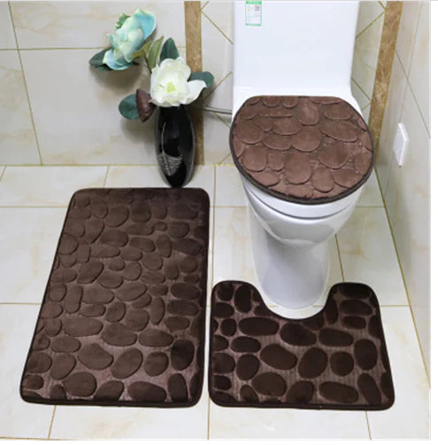 3-Piece Non-Slip Bathroom Rug Set with Contour & Mat