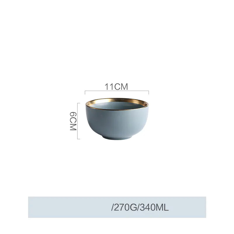 Nordic Gold Trim Ceramic Dinnerware Set (Plates & Bowls)