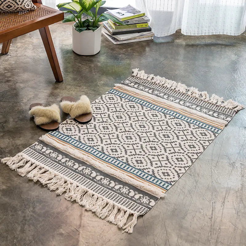 Nordic Vintage Cotton Linen Tufted Area Rug