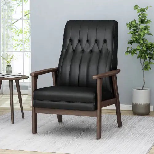 Modern Upholstered Accent Chair, Matte Black Faux Leather