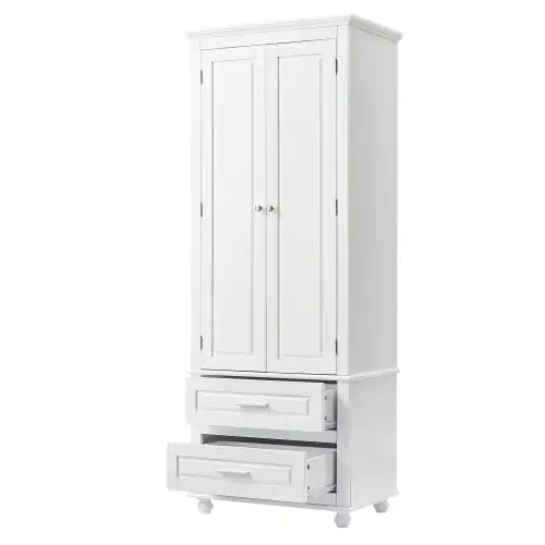 High Storage Cabinet With Two Drawers, White