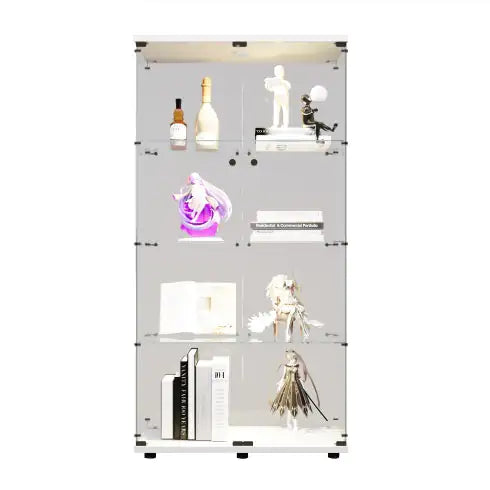 Two-door LED Lights Glass Display Cabinet, 4 Shelves