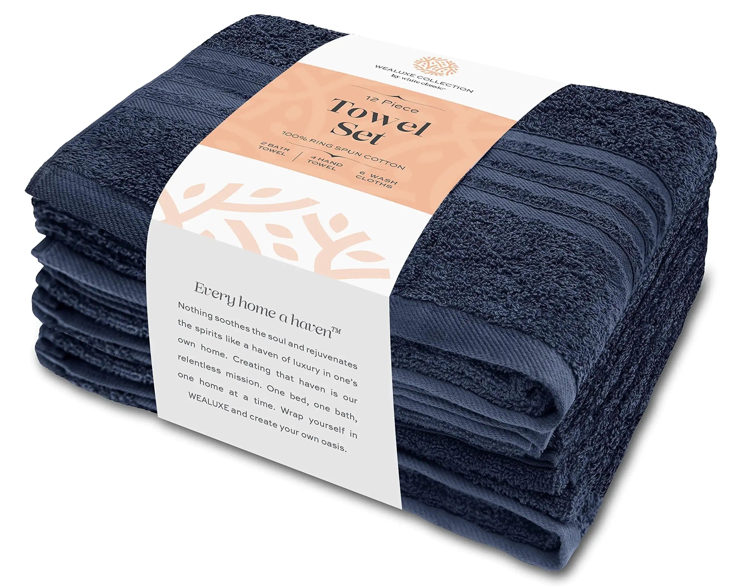 12 Pcs Bath Towel Set, Wealuxe Soft Navy Blue