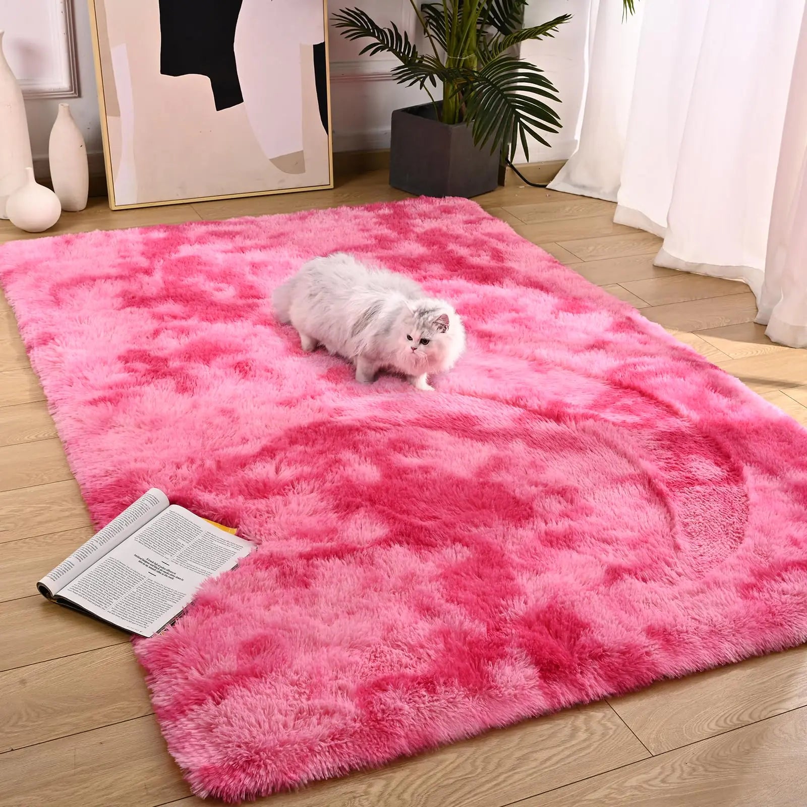 Pink Plush Shag Area Rug 4x6 - Soft Fur