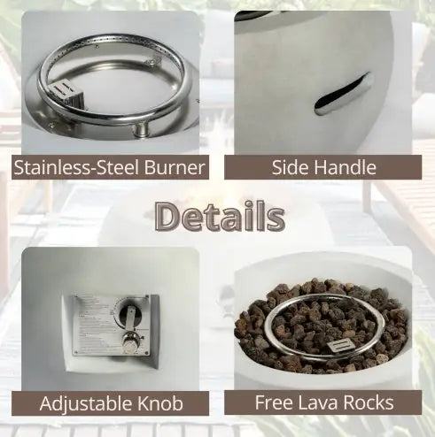 Sleek 24-inch Outdoor Fire Pit with Lava Rocks