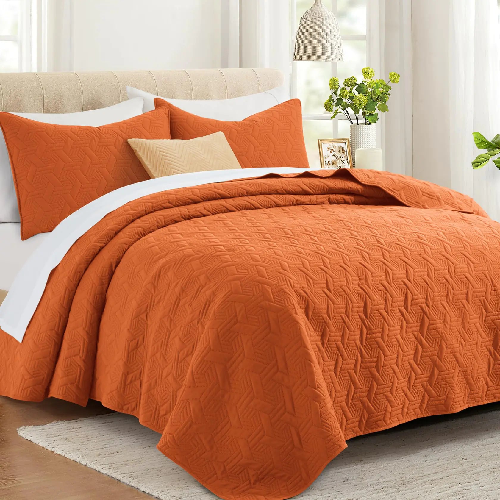 Lavsiry Burnt Orange Quilt Full/Queen Size Bedding Set