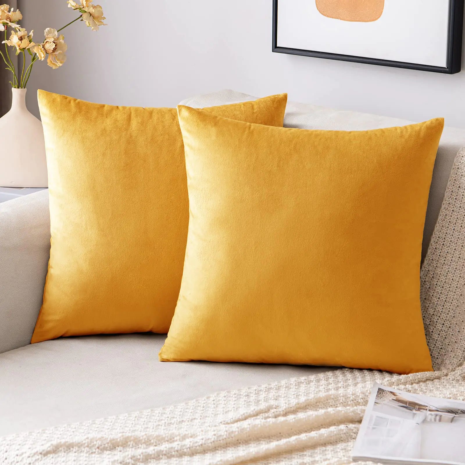 EMEMA Fall Gold Velvet Throw Pillow Covers 20x20 Inch Set of 2