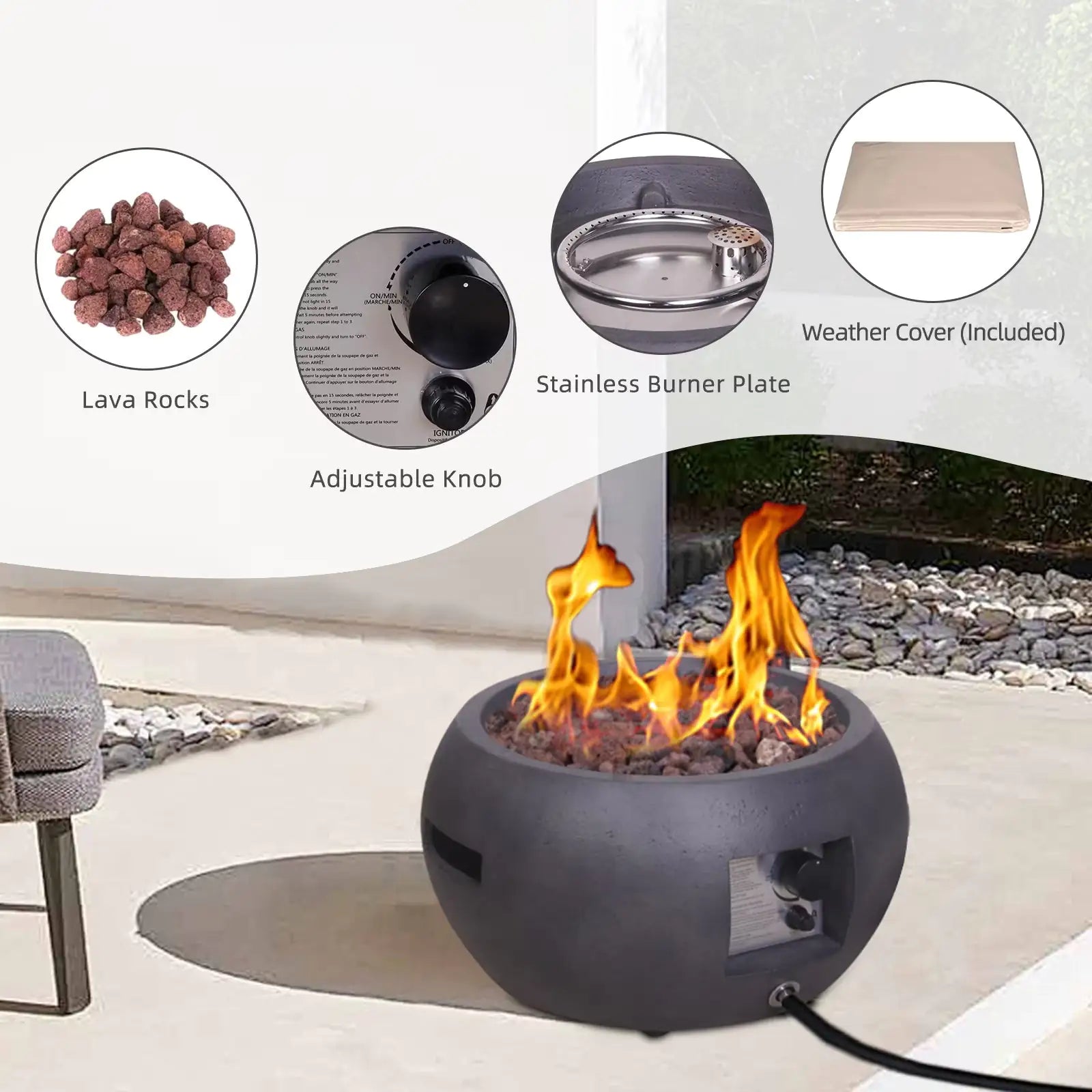 Dark Concrete Propane Fire Pit