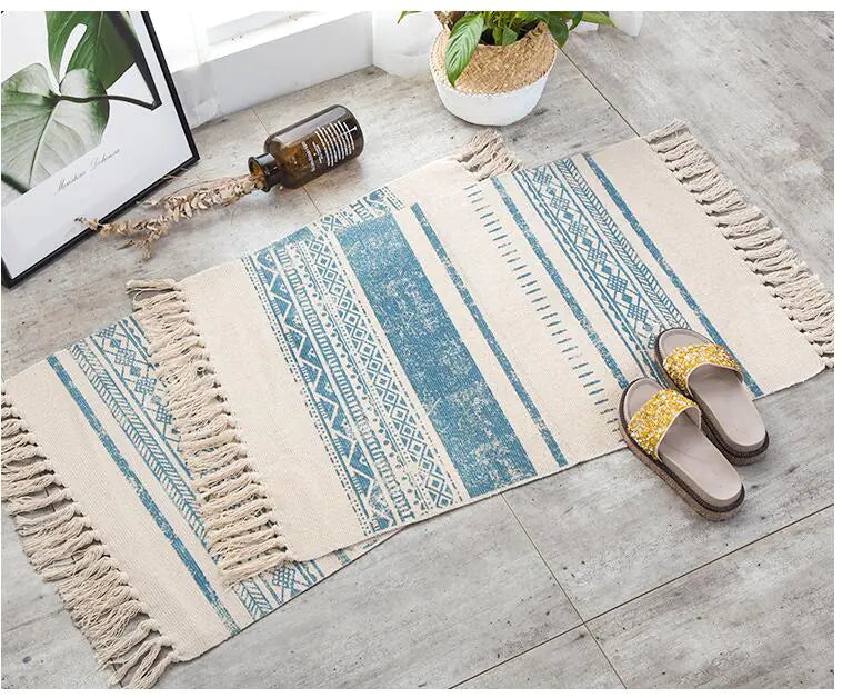 Vintage Nordic Minimalist Cotton Linen Area Rug