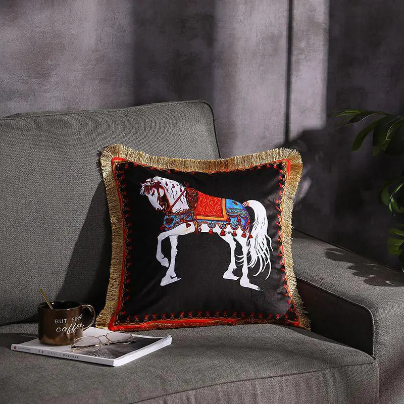 Double-sided Printed Fringe Pillow Sofa Cushion