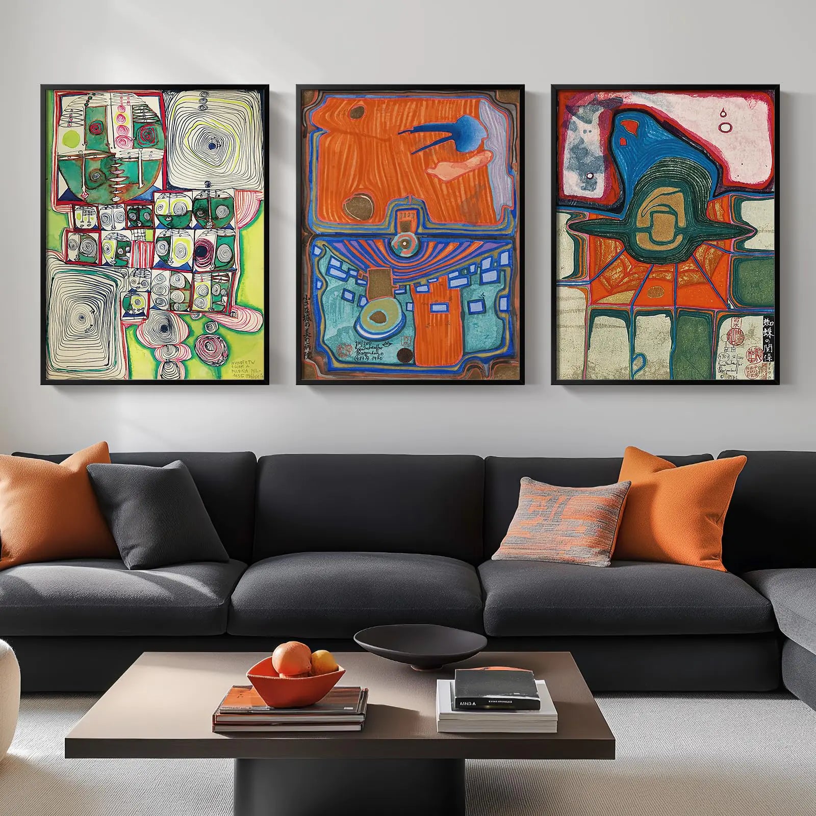 Framed Abstract Famous Paintings Wall Art, Set of 3 32" x 72"