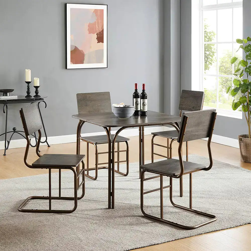 5-Piece Wood Table, 4 Chairs, Modern Dining Table Set