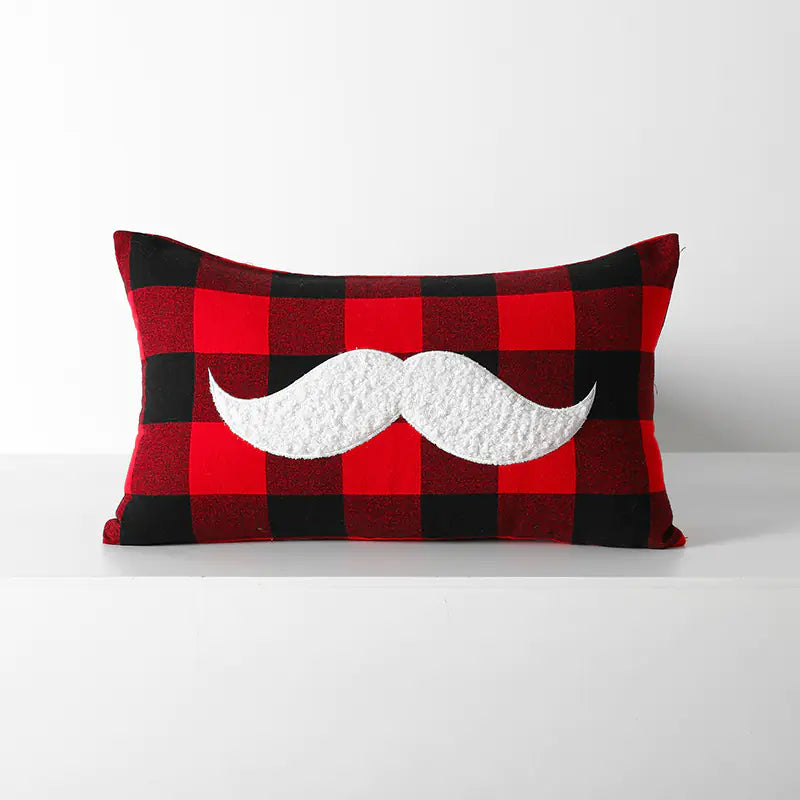 Christmas Red Black Plaid Embroidered Cushion Cover