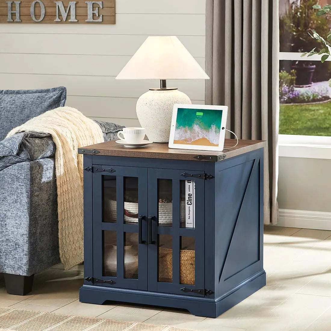 Barnyatoh Farmhouse End Table with Charging Station 24"