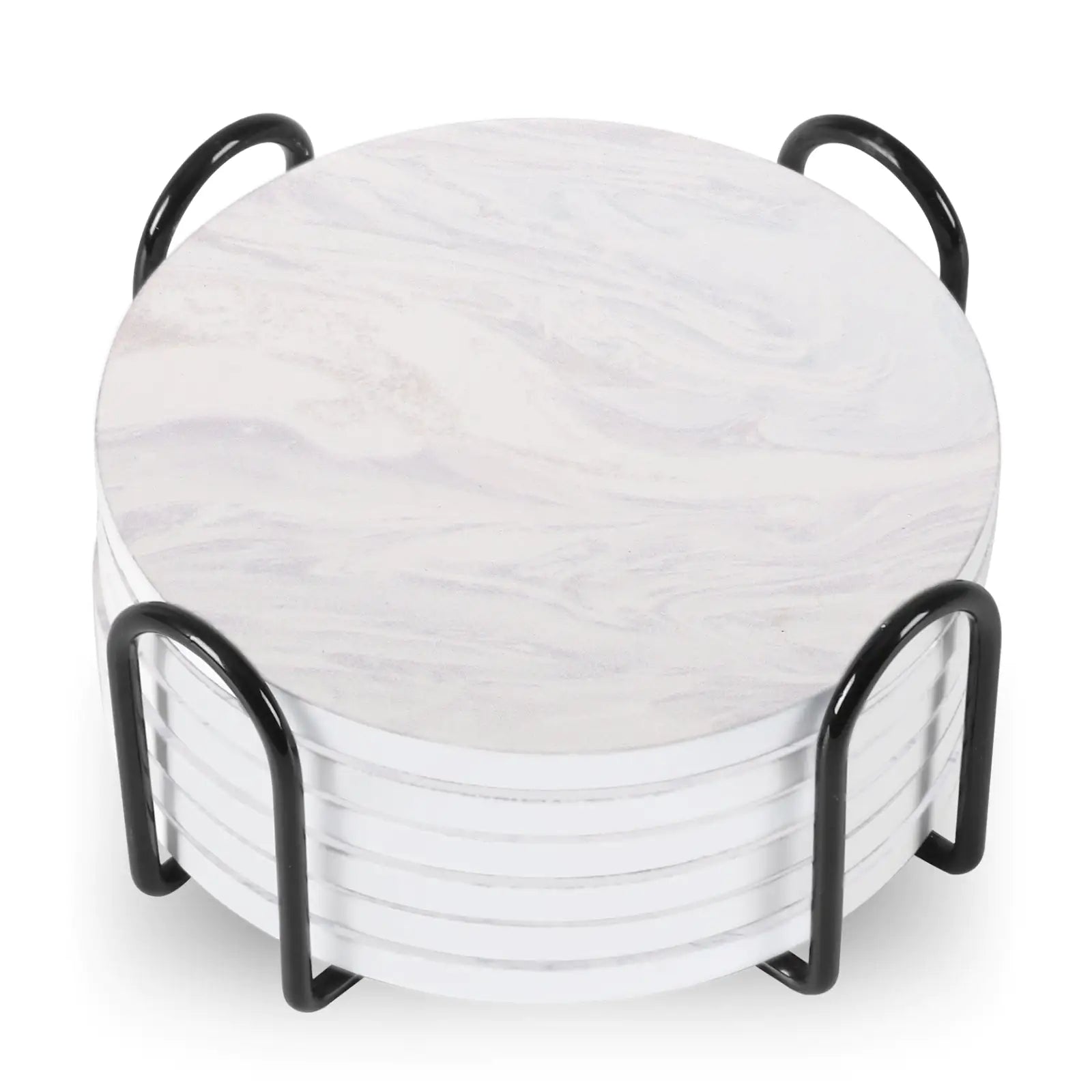 Set Of 6 Beverage Coasters with Stand, Round 4in