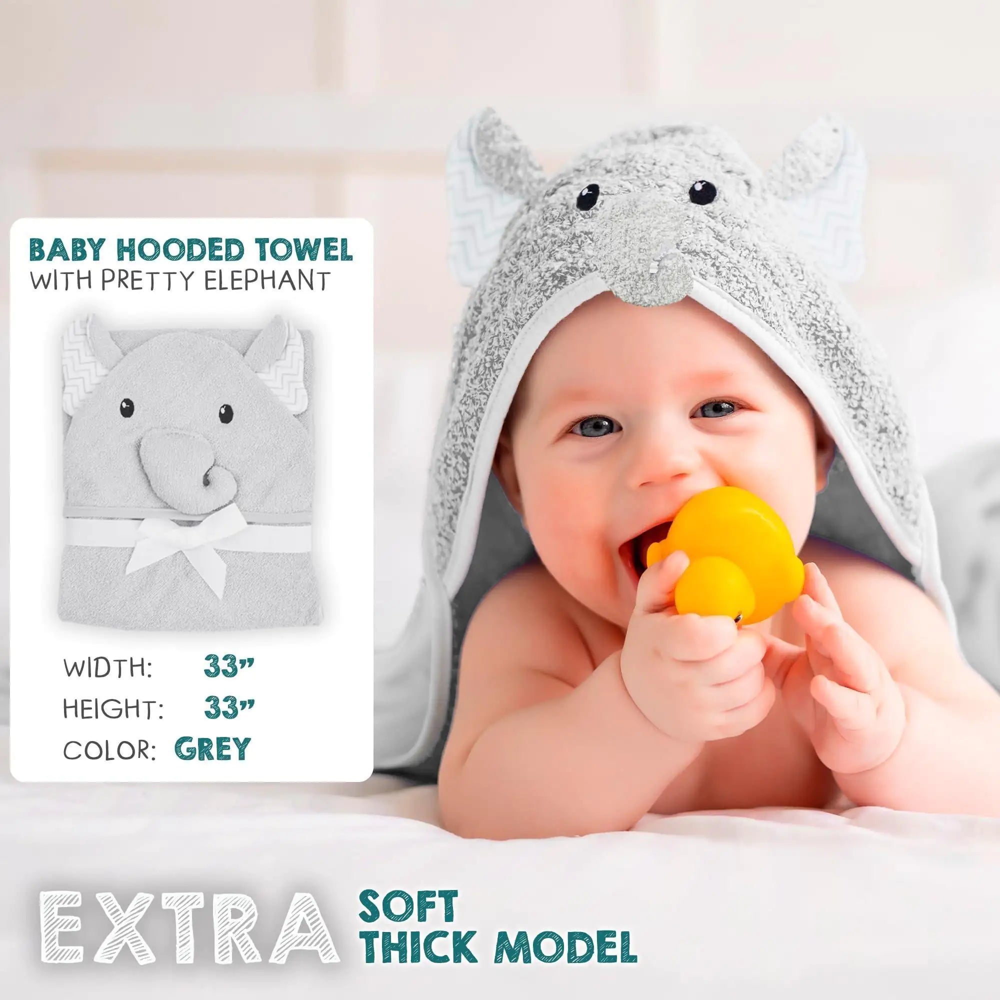 Hooded Baby Towels 33x33 Inch with Elephant Face