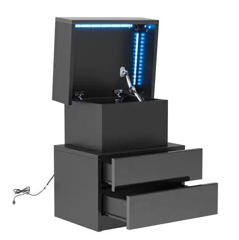 NEW LED Nightstand Modern Black Nightstand With Led Lights