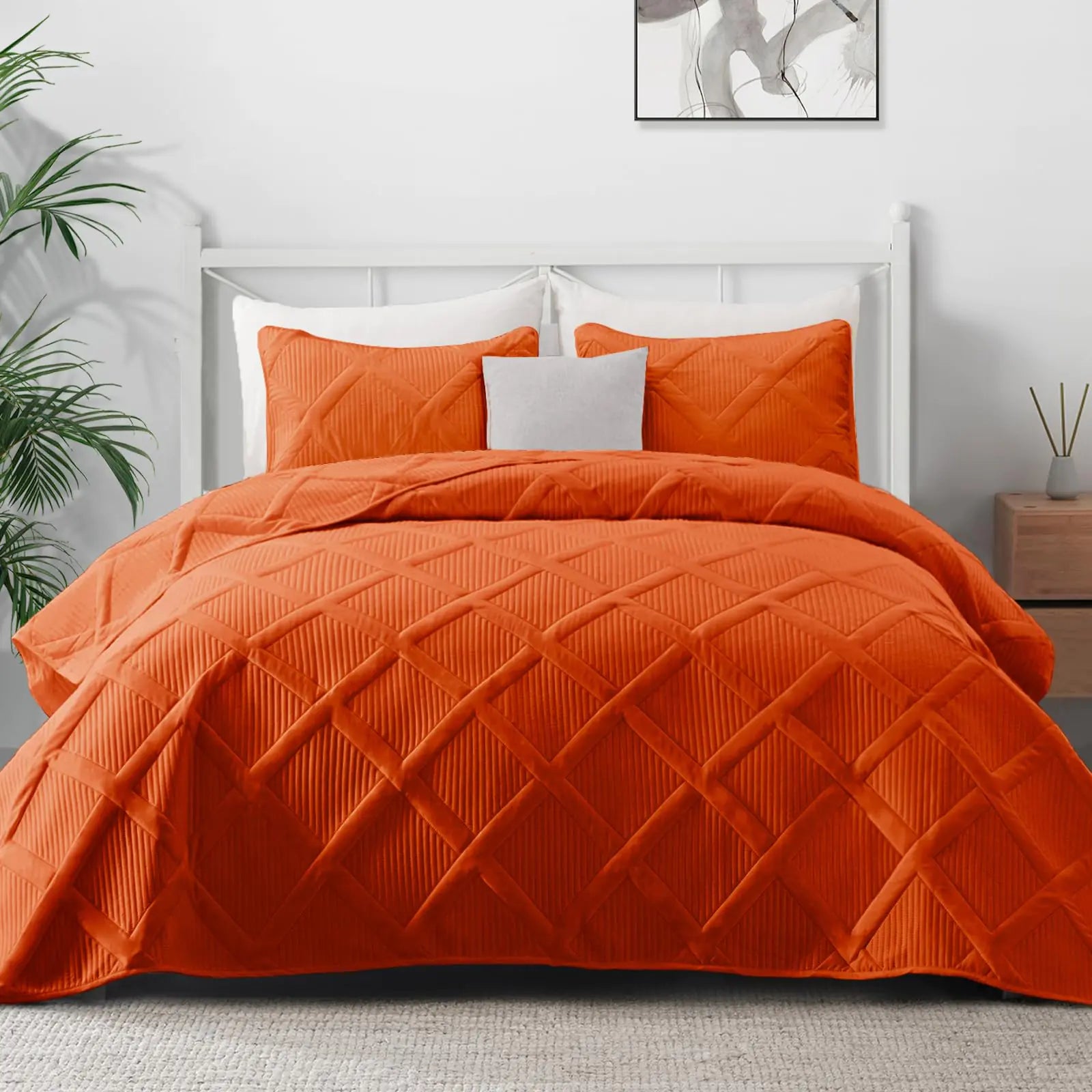 Mezcla Quilt Set Full Queen Size 3 Pieces Burnt Orange