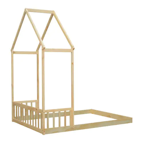 Full Roof-framed Headboard Floor Bed With Headboard Guardrails