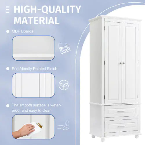 High Storage Cabinet With Two Drawers, White