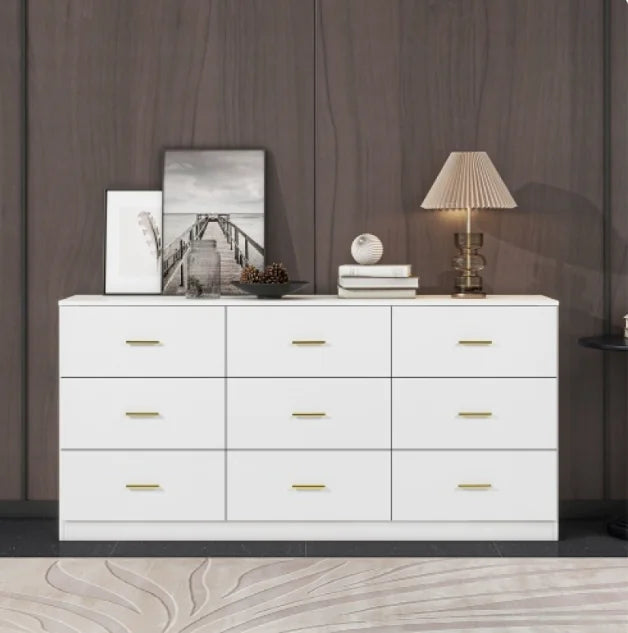 Modern White 9-Drawer Dresser