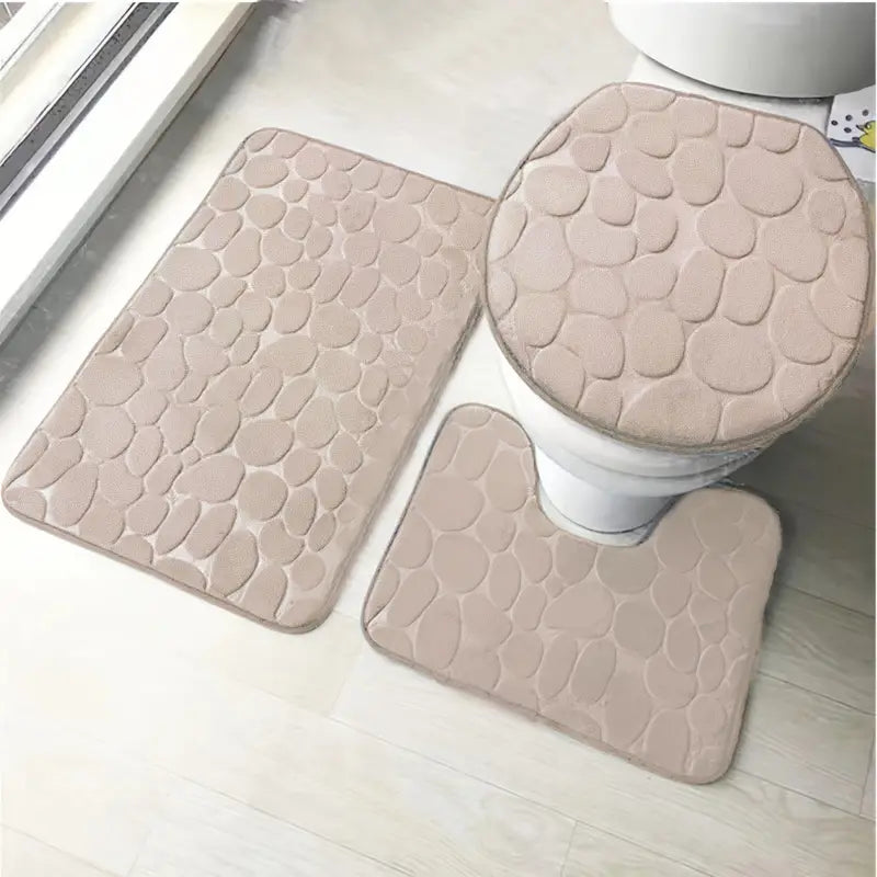 3-Piece Non-Slip Bathroom Rug Set with Contour & Mat