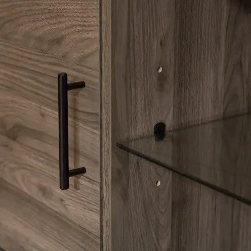 Mid-Century Modern 2-Door TV Stand For TVs With Glass Shelf - Slate Grey