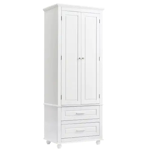 High Storage Cabinet With Two Drawers, White