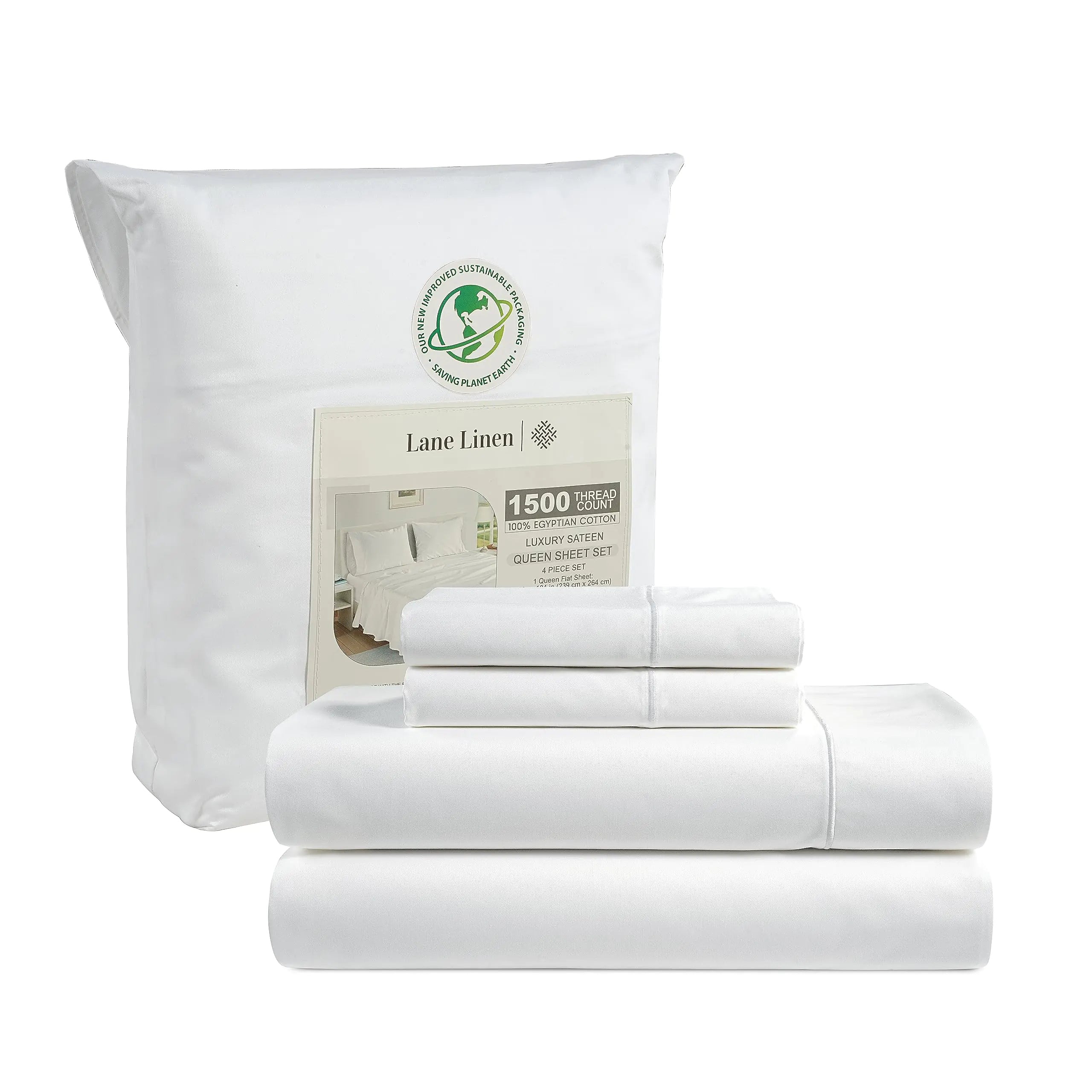 LANE LINEN 100% Egyptian Cotton White Sheets, King Size