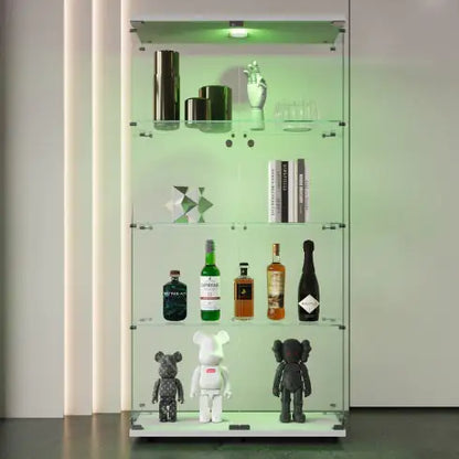 Two-door LED Lights Glass Display Cabinet, 4 Shelves