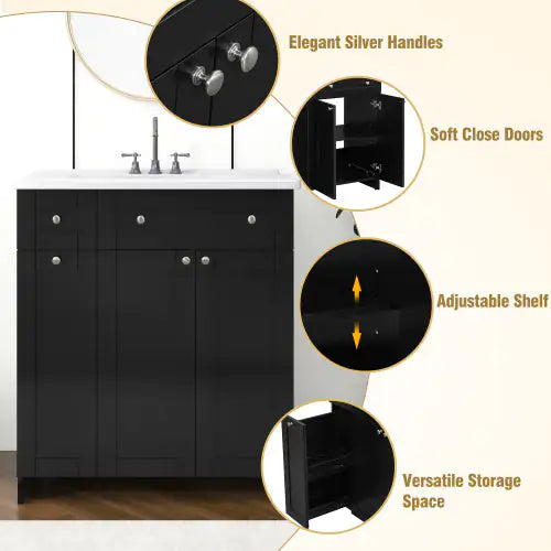 Black Bathroom Vanity With Ceramic Sink Combo