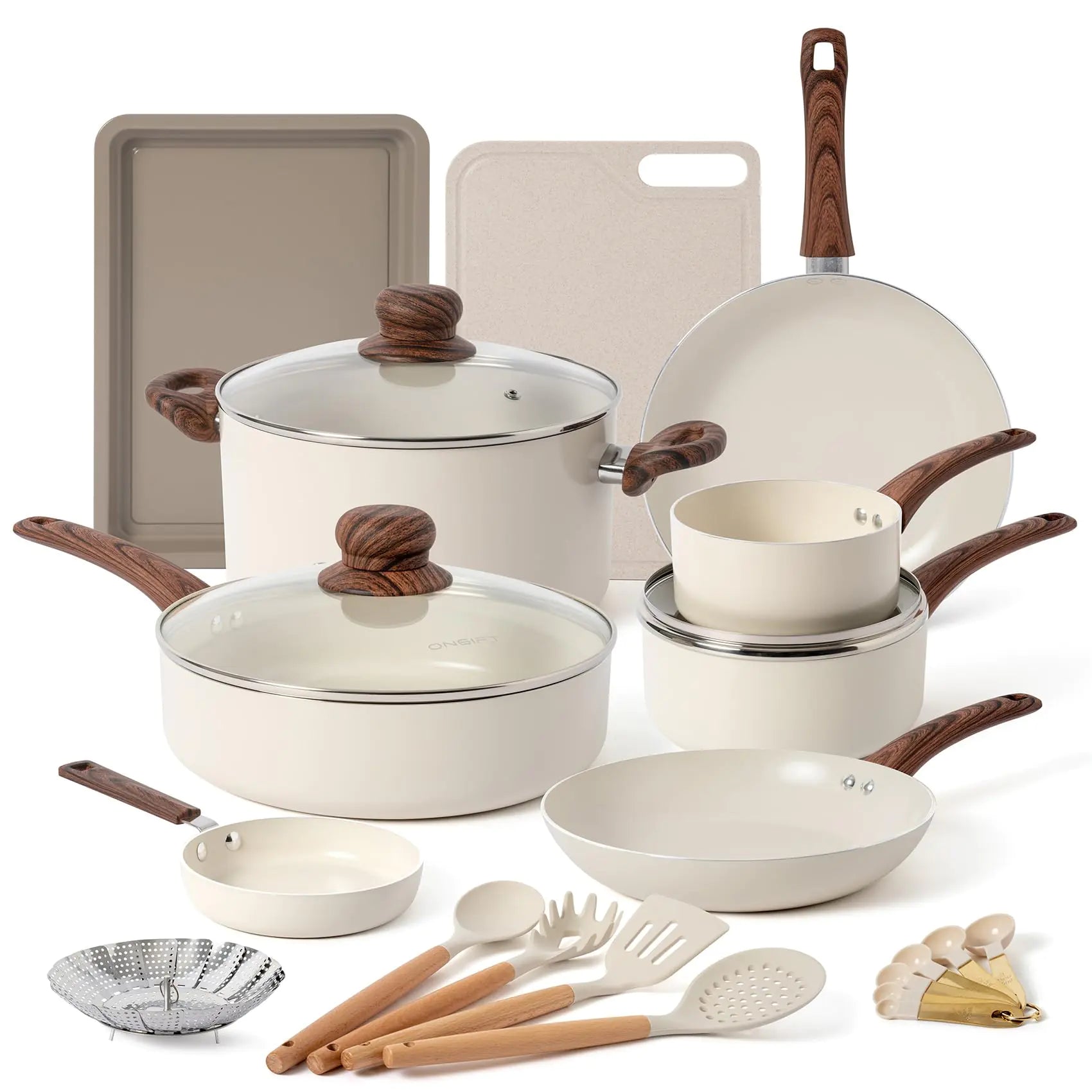 ONGIFT 23 Pcs Ceramic Pots and Pans Set