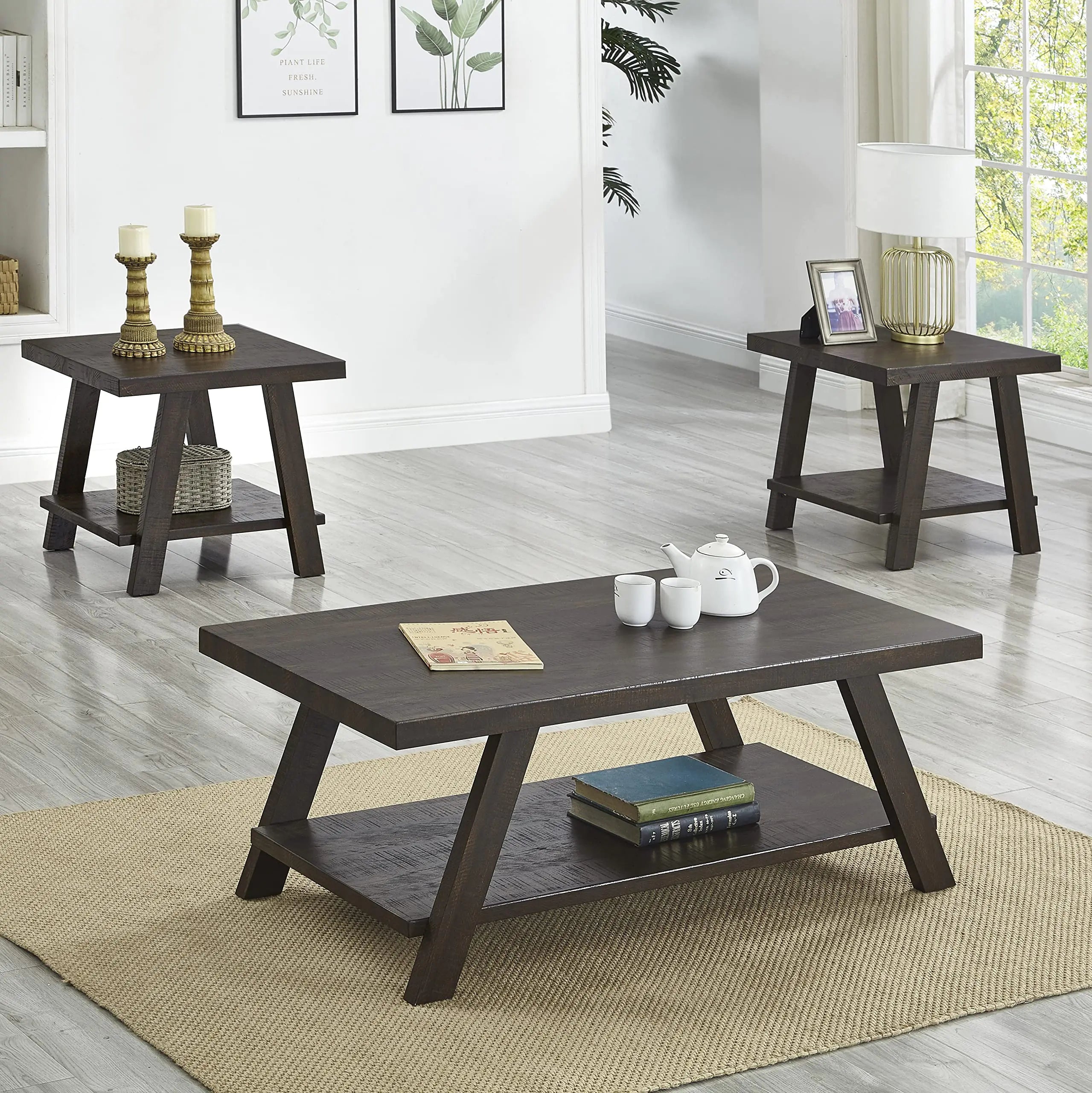 Roundhill Athens Contemporary 3-Piece Coffee Table Set