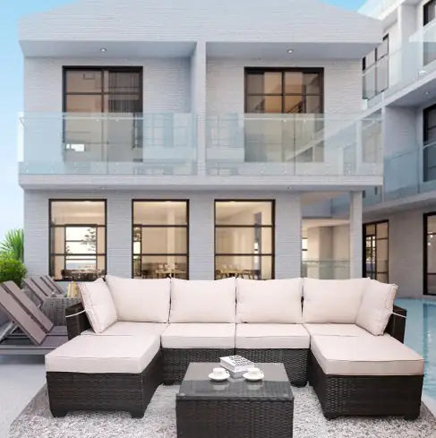 Outdoor Patio Furniture 7Piece PE Rattan Wicker