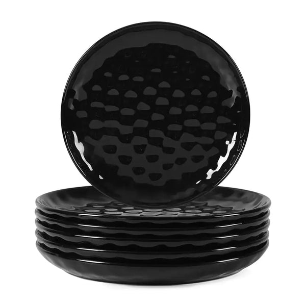 11 Inch Ceramic Plate Black Noble  Elegant Hammered  6-piece Set  For  Parties Family Dinners